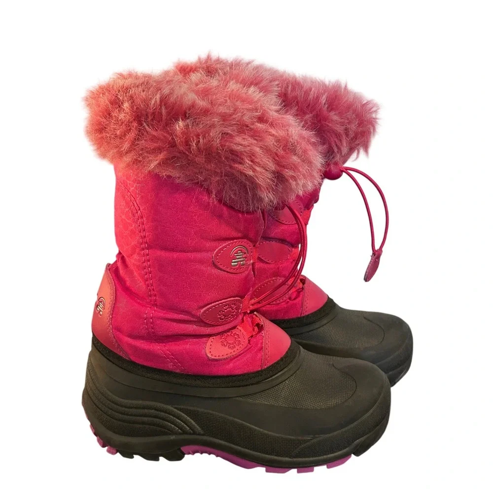 Kamik Kids Pink Faux Fur Trim Waterproof Winter‎ Snow Boots Size 1 Bungee Lacing